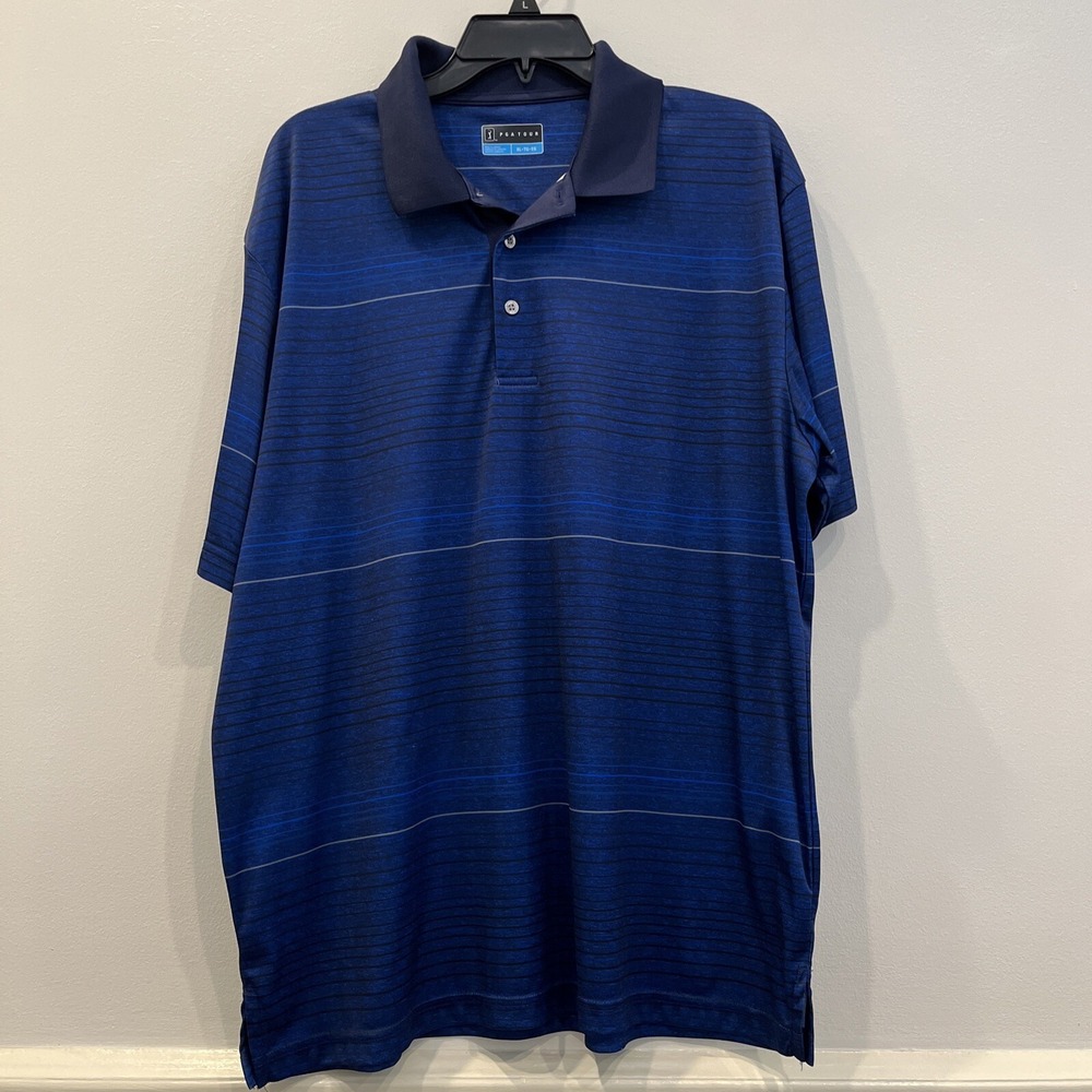 PGA Tour Size XL Men's Golf Polo Shirt Blue Stripe Short Sleeve‎